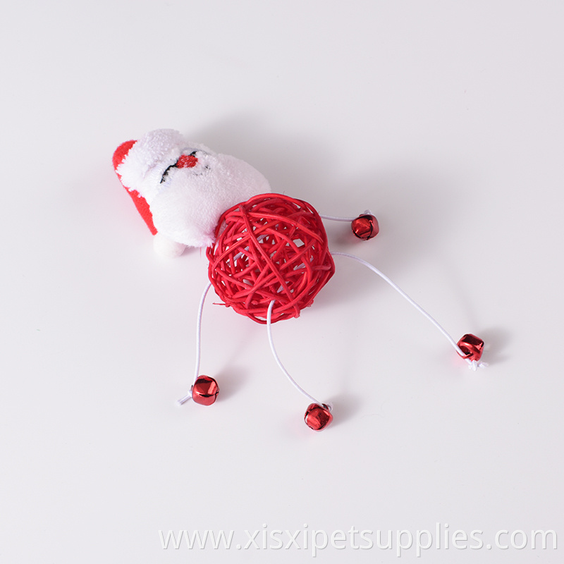 christmas cat toy animal shape rattan toy for pet cat with bell